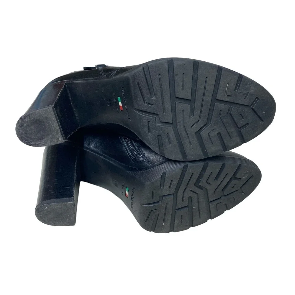 NeroGiardini Women 39 US 8.5 Black Leather Platform Buckle Ankle Boots Italy